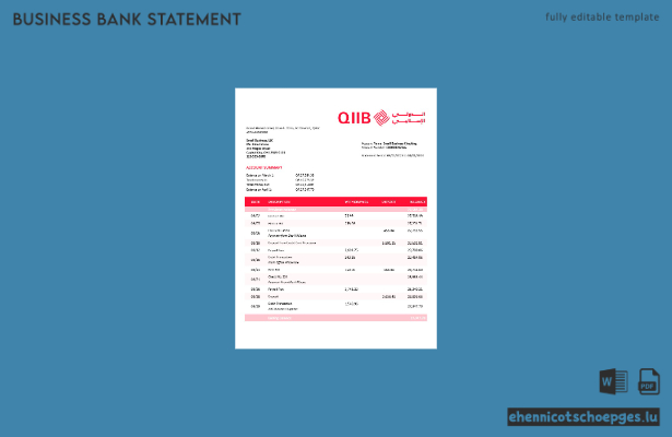 Beispiel eines Kontoauszugs der QIIB-Firma (Word- und PDF-Datei)